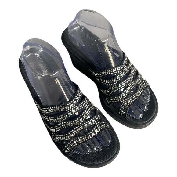Skechers Women’s Rumble Up Funny Business Wedge Rhinestone Black Sandals Size-8 - Picture 8 of 9